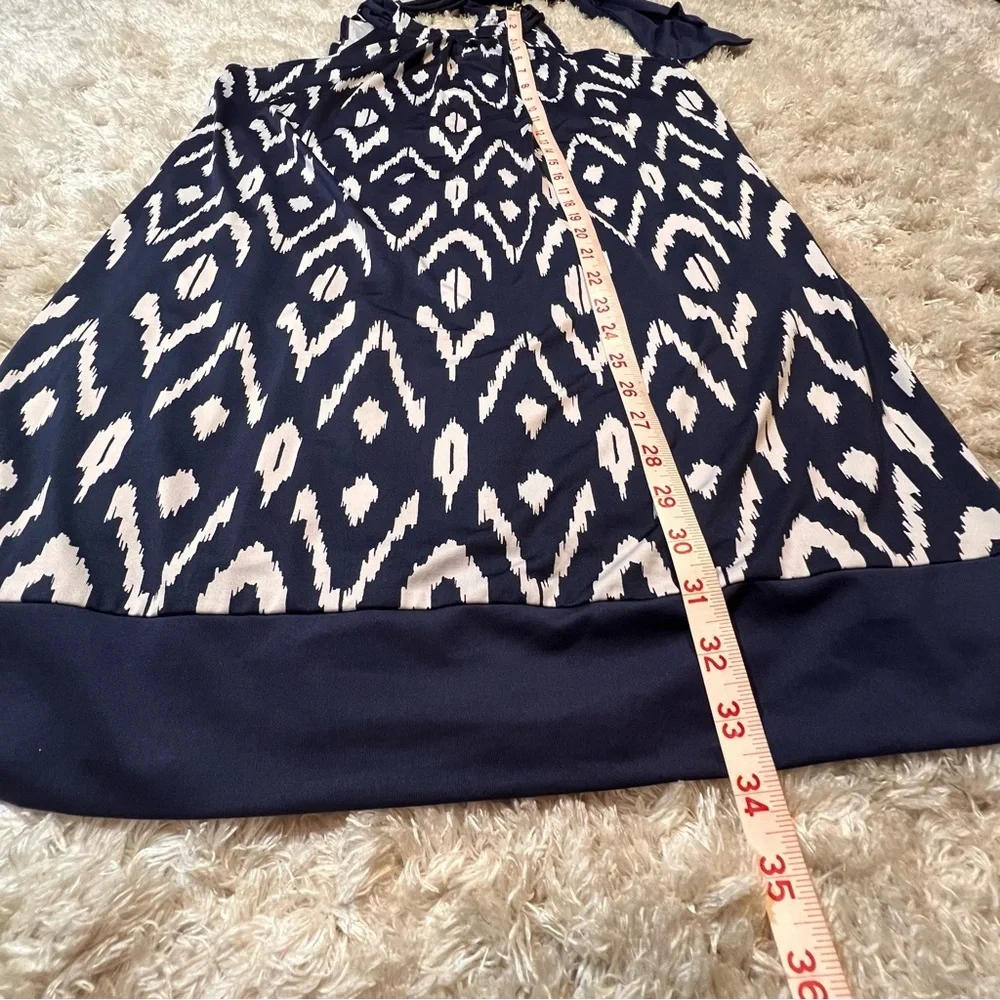 Mud Pie Blue White Halter Dress Bow Tie Back Sheath Mini Dress Size M